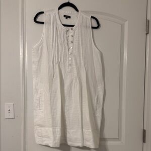 Sleeveless White Button-Down Linen Dress